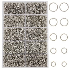 SOFPLATE 1 Box 4200Pcs 5 Sizes Silver Jump Rings Jump Hoops Bulk Set Iron Unsoldered Round Chainmail Connector Rings for Jewellery Making Earring Necklace Bracelet Pendant Crafts Supplies Repair