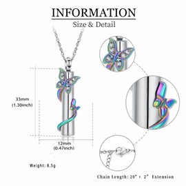 QGJNSGC Butterfly Ash Necklace for Women Men Cylinder Cremation Jewellery for Ashes for Loved Ones Memorial Ash Pendant, Stainless Steel