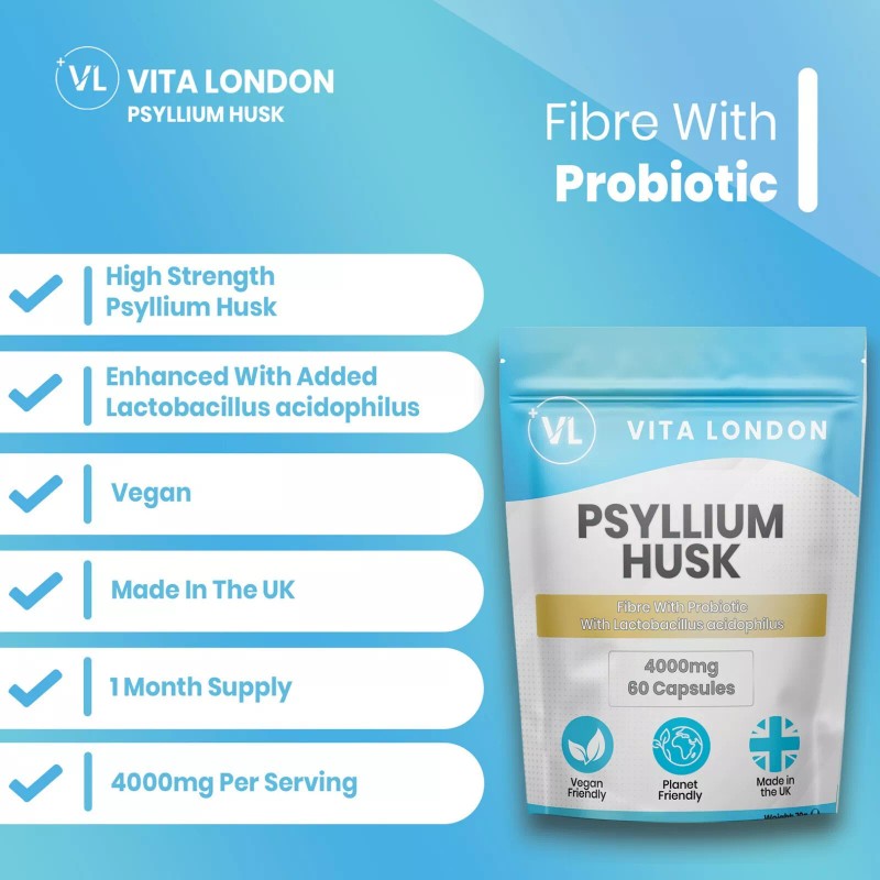 Psyllium Husk Capsules Fibre Supplement With Probiotic Acidophilus 4000mg Vegan