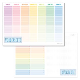paper&you® Weekly Planner Pad A4 Pure without Fixed Date [Rainbow] 50 Sheets | Diary with To-Do List & Large Note Field | Climate-Friendly & Sustainable