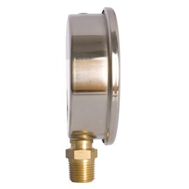 4" Oil Filled Pressure Gauge - Stainless Steel Case, Brass, 1/2" NPT, Lower Mount Connection, 0-5,000PSI