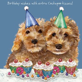 Cockapoo Birthday Kisses Little Dog Laughed Birthday Greeting Card Blank Inside SQDB06
