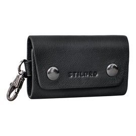 STILORD 'Atticus' Key Pouch with Clip Leather Vintage Key Case Mini Wallet Small Wallet Key Case Organiser Keyring with Gift Box, Colour:Black