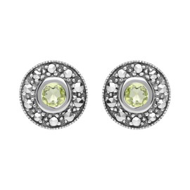 Esse Marcasite Sterling Silver Peridot and Marcasite Stud Earrings