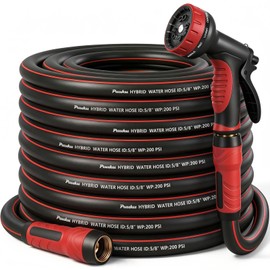 Garden Hose 50ft x 5/8", NON-EXPANDABLE Heavy Duty Premium Flexible Water Hose with 10 Function Spray Nozzle, No Kink, Leakproof, Lightweight Hybrid Hose with Swivel Handle, Male to Female Fittings