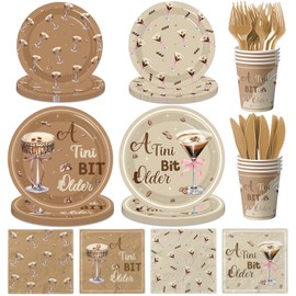 A Tiny Bit Older Birthday Espresso Martini Decorations, 144Pcs A Tiny Bit Older Birthday Plates and Tini Bit Older Napkins Napkins, Martini Themed Party Decorations for Birthday Bachelorette Party