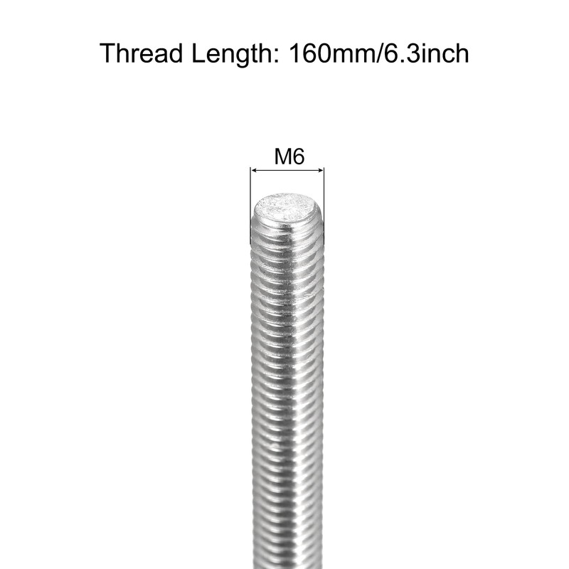sourcing map Fully Threaded Rod M6 x 160 mm 1