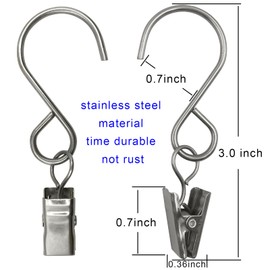 AMZSEVEN Stainless Steel S Hooks Curtain Clips, 50 Pack Hanging Party Lights Clips, Hangers Gutter Photo, Art Craft Display, 3 Inch Long, Silver
