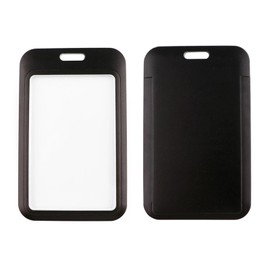 2 Pack Plastic ID Badge Holder Hard Black White Id Holder Sliding Id Card Case Vertical Badge Holder Hard Id Card Cover with Clear Window for Office School License Pass Card Credit Card Work