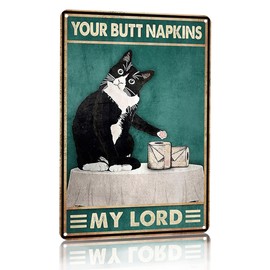 Crazysign Funny Cat Bathroom Toilet Decor Sign Tuxedo Cat Your Butt Napkin My Lord Tin Sign for Cat Lovers Gift 8x12 INCH (3055)