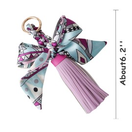 QTMY Silk Ribbon Bow Tassel Bag Pendant Charm Keyring Keychain for Women Purse Handbag Decor, Light Purple, 5"