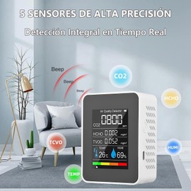 5 en 1 Monitor de calidad del aire interior,temperatura del detector de calidad del aire,medidor de co2,HCHO TVOC Calidad del Aire Medidor,para Viajes Hogar y Sala de Cultivo