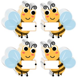 Wonmon 50PCS Bumble Bee Cutouts for Bulletin Board Decorations, Cute Bee Student Name Tags Nameplates for Kids Teacher Classroom Cubbies Desk Back to School Party Supplies, 5.9 x 5.5 inch