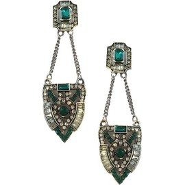 Art Deco Antique Retro Vintage Style Flapper Green Emerald Rhinestone Wedding Bridal Prom Dangle Earrings