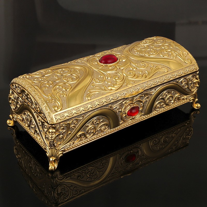 Vintage Metal Jewelry Box Rectangle Delicate Pattern Trinket Box with