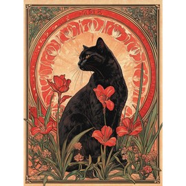 RICUVED 5D Schwarze Katze Diamond Painting Diamant Painting Bilder Poster Diamond Art Erwachsene Full DIY Diamant Kunst Malerei Stickerei Set Kreuzstich 30x40cm