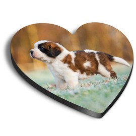 1 x Heart MDF Magnets - Fluffy St Bernard Puppy Dog Pet 24134