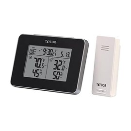 Taylor Wireless Digital Indoor Outdoor Thermometer and Hygrometer, Weather Station, Battery Powered, Alarm, Easy-to-Read Display for Home, Office, Gre
