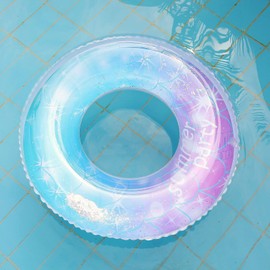 Formemory Float Ring with 2 Vinyl Repair Tapes, 1 Seater, For Children, Adults, Children, Kids, Float, O Shape, Strong Buoyancy, Thick, Durable, Air, Leak Resistant, Break-Resistant, Stable, Foldable, Glitter, Summer Vacation, Heat Prevention, Pool, Summ