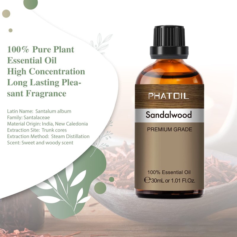 Sandalwood Essential Oil, 1.01Fl.Oz (30ML) PHATOIL Pure Essential Oil Singles