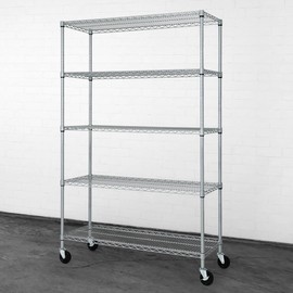 CAPHAUS Heavy Duty NSF Commercial Adjustable Shelves Wire Shelving w/Wheels & Feet, Kitchen Storage Metal Shelf, Garage Storage Shelving, Utility Wire Rack Storage Unit, Silver Grey 48 x 18, 5-Tier