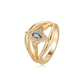 Valloey Rover Gold Rings for Women 14K Gold Plated Dainty Engagement Chunky Rings Fake Wedding Bands Ring for Women Simple Blue CZ Star Cute Rings Gold Jewelry Trendy Size 6