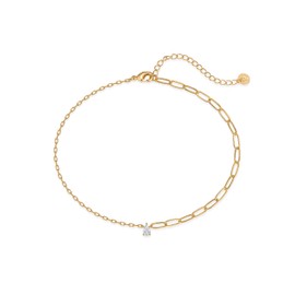 PAVOI 14K Yellow Gold Plated Paperclip Link Anklet with Charm for Women | Dainty 9" Anklet with Cubic Zirconia Pear Charm