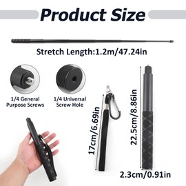 120CM Unsichtbare Selfie Stick Extendable 7 Stange Action Kamera Aluminium Selfie Stange Stab Handheld Einbeinstativ Pole Teleskopstange für Insta360 X4/X3/X2, GoPro Hero 12 11 10, DJI Osmo Kamera
