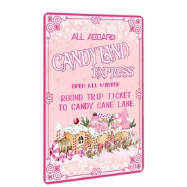 All Aboard the Candy Land Express Metal Tin Sign Vintage Retro Winter Farmhouse Decorative for Kitchen Cafe Bar Home Candy Shop Decor Art Poster 8x12 inch