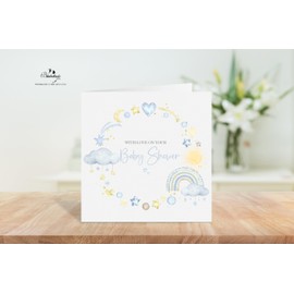 Blue Baby Shower Card stars clouds, Mummy To Be, Baby Boy, Congratulations Card, Pregnancy Congratulations Card, Parents To Be Card, Bun In Oven, Expecting a Baby, New Baby News, Soon to be Mum