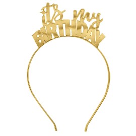 RhinestoneSash Gold Birthday Headband - Its My Birthday Tiara Headband - Birthday Party Decorations, Hair Accessories- HdBd(ItMyBD) Gld