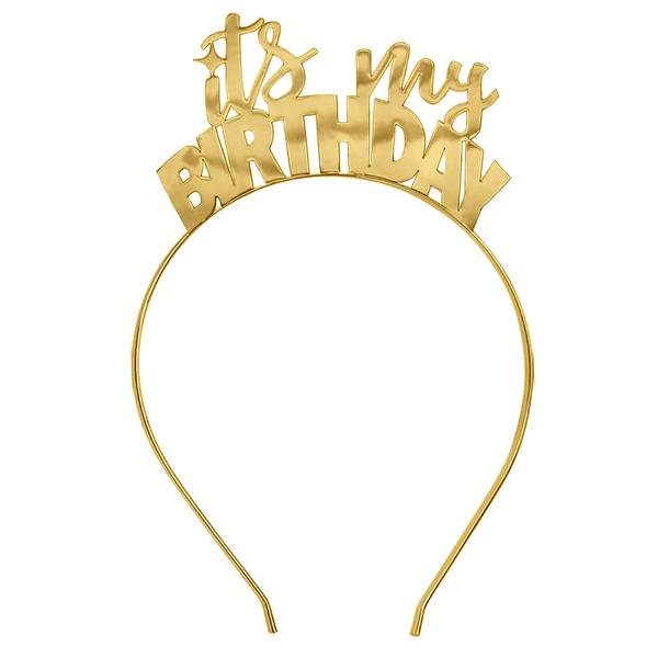 RhinestoneSash Gold Birthday Headband - Its My Birthday Tiara Headband - Birthday Party Decorations, Hair Accessories- HdBd(ItMyBD) Gld