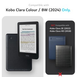 TUDIA SKN FLIP V2 Designed for Kobo Clara BW/Colour Case (2024) - [Enhanced Auto Wake/Sleep Technology] Shockproof Slim Transparent TPU Back with Textured Leather Trifold Cover - Clear Beige