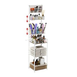 6-Tier Bathroom Storage Shelves,Hair Tool Organizer Freestanding,Narrow Shelving Unit and Storage Bathroom Rack,Bathroom Standing Table Floor Open Shelf for Bathroom,Bedroom,Narrow Spaces,White