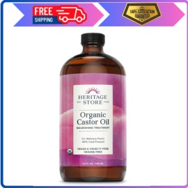 HERITAGE STORE Organic Castor Oil – Hair & Skin Care, Cold-Pressed, 32oz