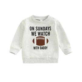 Lamuusaa Toddler Kid Baby Girl Boy On Sunday We Watch Football with Mommy/Daddy Sweatshirt Oversized Sweater Fall Clothes (Football with Daddy, 1-2 Years)