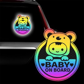 Leniutor Baby On Board Sticker for Cars, Cute Koala High Intensity Reflective Waterproof Vinyl Car Decal Kids in Car Safety Sign for Car Window Bumper 6"x7" (Sticker-Rainbow)