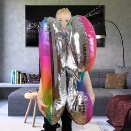 DIWULI, Giant 2-Sided XXL Number Balloons (2 Colours), Number 13, Colourful + Silver Balloons, Number Balloons, Foil Balloons, Number No Years, Foil Balloons 13th Birthday Party Decoration