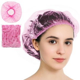 100 Pcs Disposable Shower Caps, Shower Caps Disposable, Waterproof Shower Cap Essential For Home, Hotel, Travel - Pink