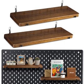 SEMPOMA 2 Pack Walnut Color Pegboard Shelf, Pegboard Accessories, Wooden Pegboard Shelves with Pegboard Hooks, Compatible with IKEA Skadis Pegboard