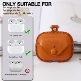 Tusks Land for AirPods Pro / Pro 2 Genuine Leather Case with Wireless Charging Alloy Keychain (2019/2022) (Brown)