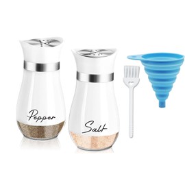 Pack of 2 Salt and Pepper Set(White),a Small Brush and a Funnel