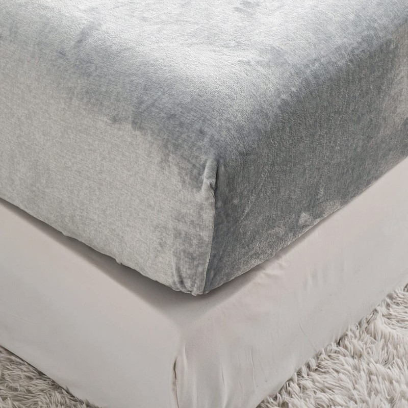 YASMENG Extra Soft Silver Grey Velvet Plush Twin Size Fitted