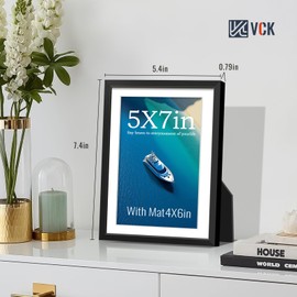 VCK 5x7 Picture Frame Black, High-End Aluminum Metal Poster Frame with Tempered Glass, Display Photo 4x6 with Mat or 5 x 7 Without, for Home, Office, Studio and Gallery, Wall Hanging or Tabletop