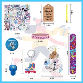 emzrivo 292 PCS Roller Skate Party Favors Skating Party Supplies with Drinking Straws Cups Slap Bracelets Keychains Gift Tags Stamps Stickers Twist Ties for Hip Hop Disco 80s 90s Party Decorations