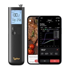 Sincronización inalámbrica Bluetooth inteligente termómetro de carne con WiFi, base y control independientes, alcance ilimitado, señal 10X mejorada para mejorar la estabilidad, precisión certificada