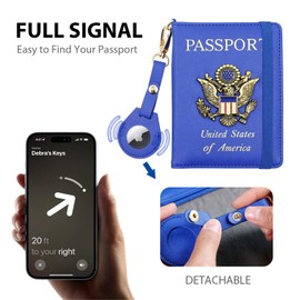 Cnycmy Passport Holder with Airtag Slot, Women's Travel Wallet, RFID Protection, Waterproof, Family Size (Dark Blue)