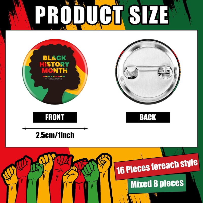 Sotiff 200 Pcs Black History Month Buttons Pins Bulks 1