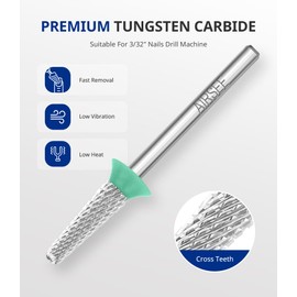AIRSEE Tungsten Carbide Acrylic Nail Drill Bit Efile Electric File Machine Head Tip for Manicure Polishing Art Remove Gel 3/32" 2 Way Safety Use Ball Top Tapered Bit Cone Shape Coarse-C