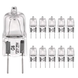 BOGAO G8 Light Bulbs 20Watt 120Volt Halogen Light Bulb G8 Base Bi-Pin Shorter 1-3/8" (1.38") Length 20W T4 JCD Warm White Under Cabinet Puck Lighting Replacements,10Pack